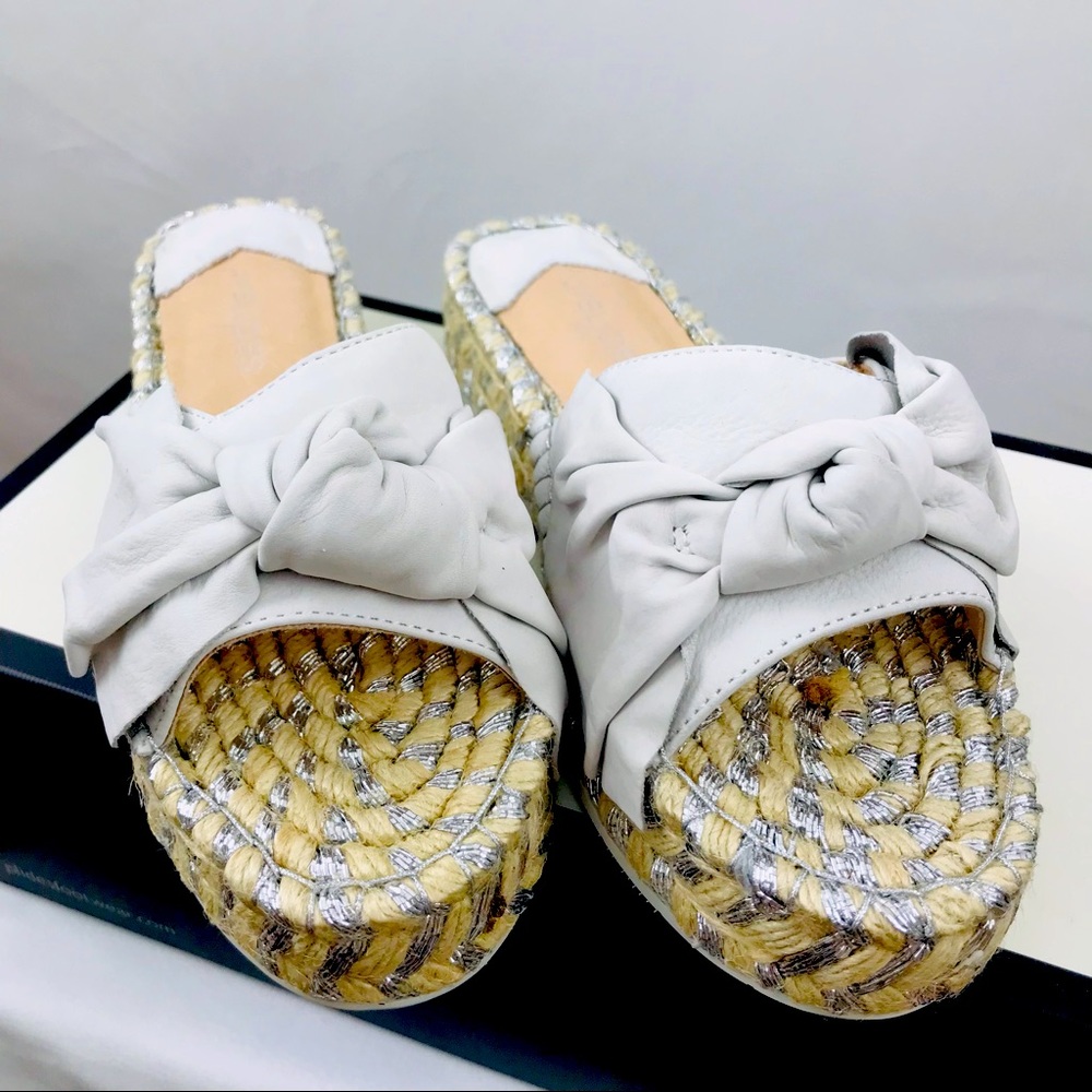 J/Slides Off White Ritsy Bow Silver Metallic Jute Espadrille Sandals